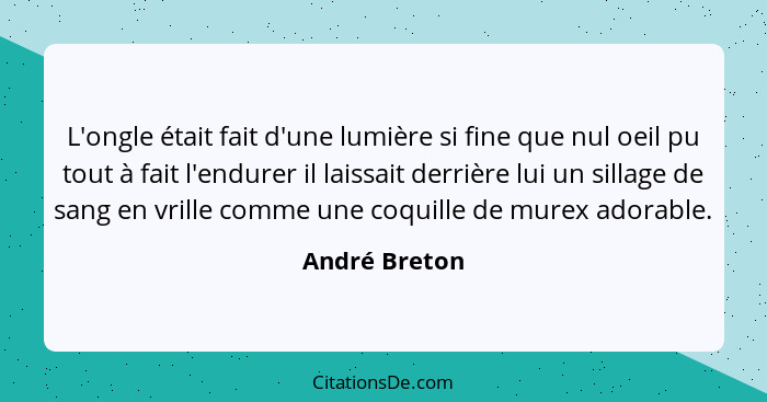 L'ongle était fait d'une lumière si fine que nul oeil pu tout à fait l'endurer il laissait derrière lui un sillage de sang en vrille co... - André Breton