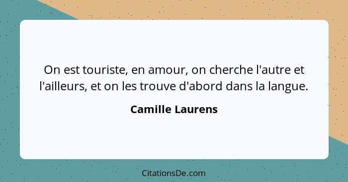 On est touriste, en amour, on cherche l'autre et l'ailleurs, et on les trouve d'abord dans la langue.... - Camille Laurens