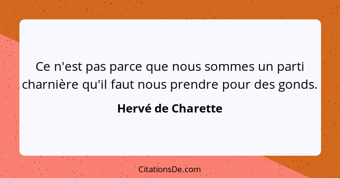 Ce n'est pas parce que nous sommes un parti charnière qu'il faut nous prendre pour des gonds.... - Hervé de Charette