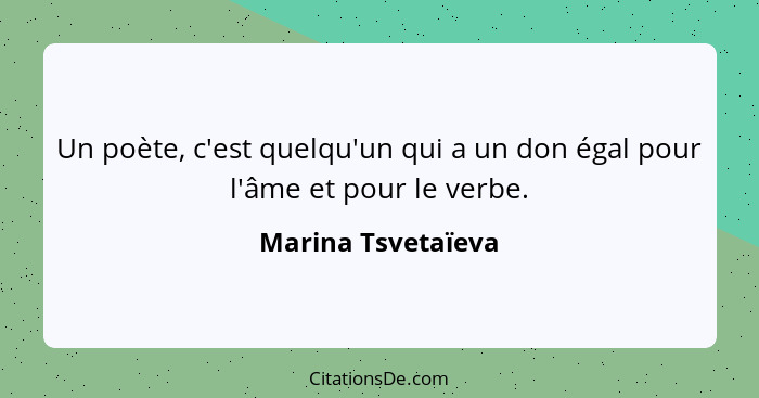 Un poète, c'est quelqu'un qui a un don égal pour l'âme et pour le verbe.... - Marina Tsvetaïeva