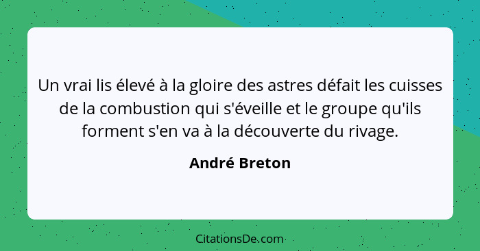 Un vrai lis élevé à la gloire des astres défait les cuisses de la combustion qui s'éveille et le groupe qu'ils forment s'en va à la déc... - André Breton