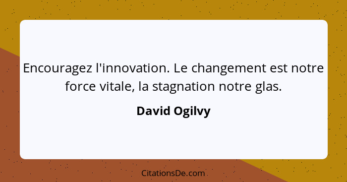 Encouragez l'innovation. Le changement est notre force vitale, la stagnation notre glas.... - David Ogilvy