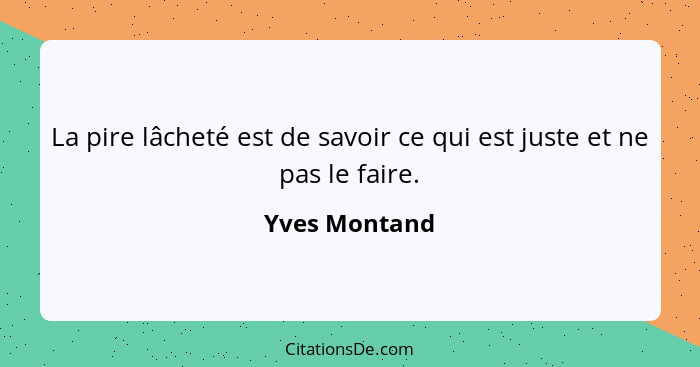 La pire lâcheté est de savoir ce qui est juste et ne pas le faire.... - Yves Montand