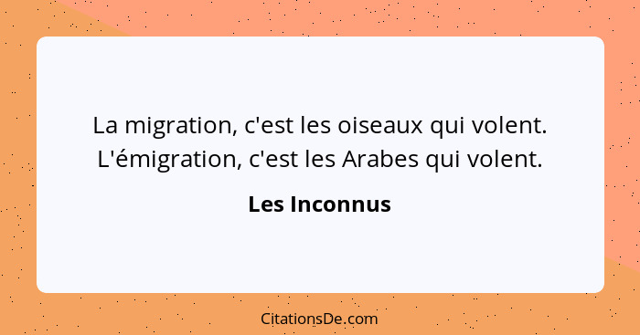 La migration, c'est les oiseaux qui volent. L'émigration, c'est les Arabes qui volent.... - Les Inconnus