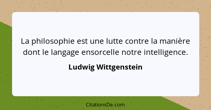 La philosophie est une lutte contre la manière dont le langage ensorcelle notre intelligence.... - Ludwig Wittgenstein
