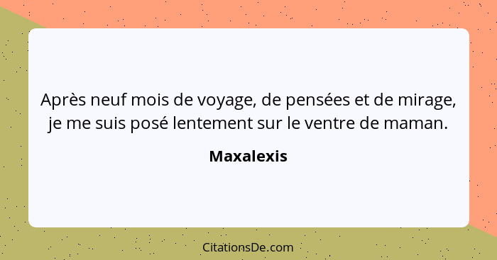 Après neuf mois de voyage, de pensées et de mirage, je me suis posé lentement sur le ventre de maman.... - Maxalexis