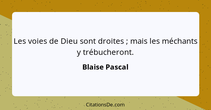 Les voies de Dieu sont droites ; mais les méchants y trébucheront.... - Blaise Pascal