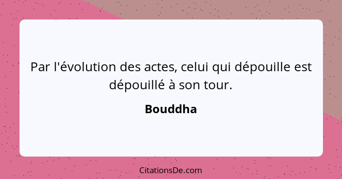 Par l'évolution des actes, celui qui dépouille est dépouillé à son tour.... - Bouddha