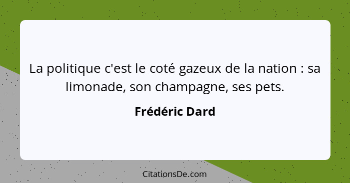 La politique c'est le coté gazeux de la nation : sa limonade, son champagne, ses pets.... - Frédéric Dard