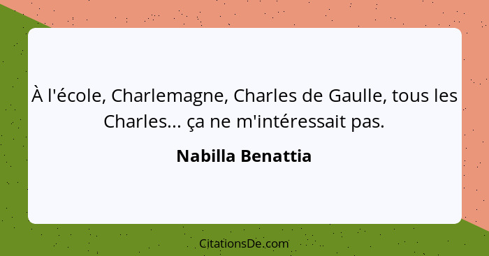 À l'école, Charlemagne, Charles de Gaulle, tous les Charles... ça ne m'intéressait pas.... - Nabilla Benattia