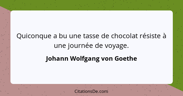 Quiconque a bu une tasse de chocolat résiste à une journée de voyage.... - Johann Wolfgang von Goethe