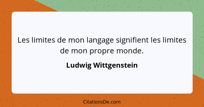 Les limites de mon langage signifient les limites de mon propre monde.... - Ludwig Wittgenstein