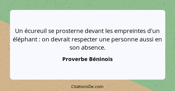 Un écureuil se prosterne devant les empreintes d'un éléphant : on devrait respecter une personne aussi en son absence.... - Proverbe Béninois