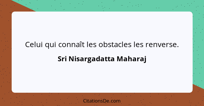 Celui qui connaît les obstacles les renverse.... - Sri Nisargadatta Maharaj