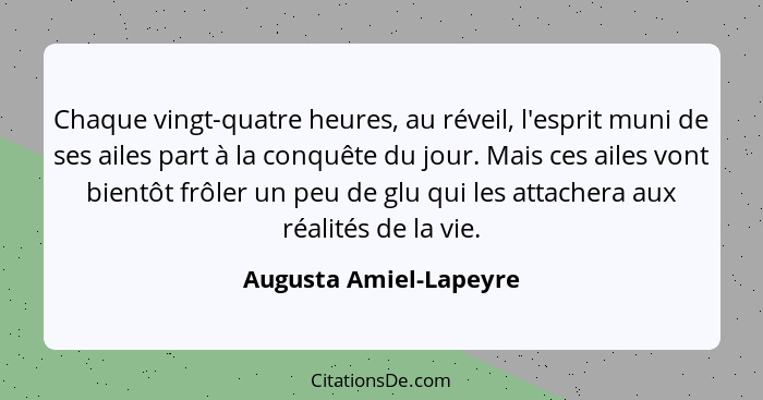 Chaque vingt-quatre heures, au réveil, l'esprit muni de ses ailes part à la conquête du jour. Mais ces ailes vont bientôt frôl... - Augusta Amiel-Lapeyre