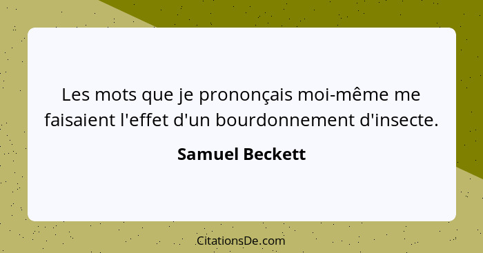 Les mots que je prononçais moi-même me faisaient l'effet d'un bourdonnement d'insecte.... - Samuel Beckett