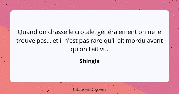 Quand on chasse le crotale, généralement on ne le trouve pas... et il n'est pas rare qu'il ait mordu avant qu'on l'ait vu.... - Shingis