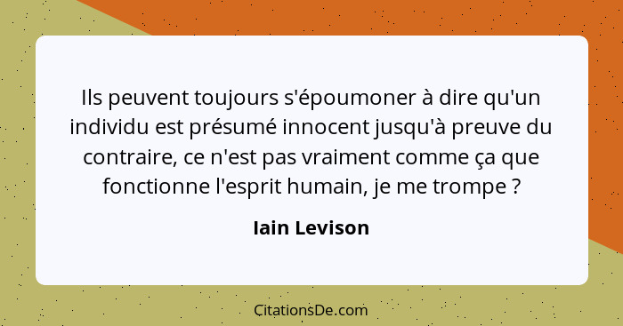 Ils peuvent toujours s'époumoner à dire qu'un individu est présumé innocent jusqu'à preuve du contraire, ce n'est pas vraiment comme ça... - Iain Levison