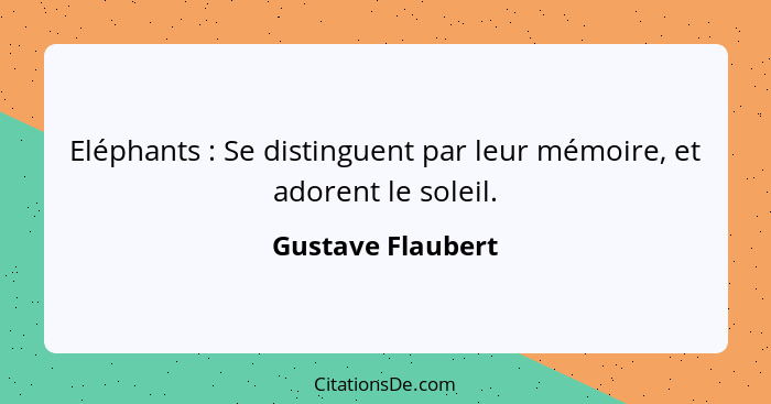 Eléphants : Se distinguent par leur mémoire, et adorent le soleil.... - Gustave Flaubert