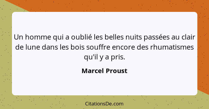 Un homme qui a oublié les belles nuits passées au clair de lune dans les bois souffre encore des rhumatismes qu'il y a pris.... - Marcel Proust