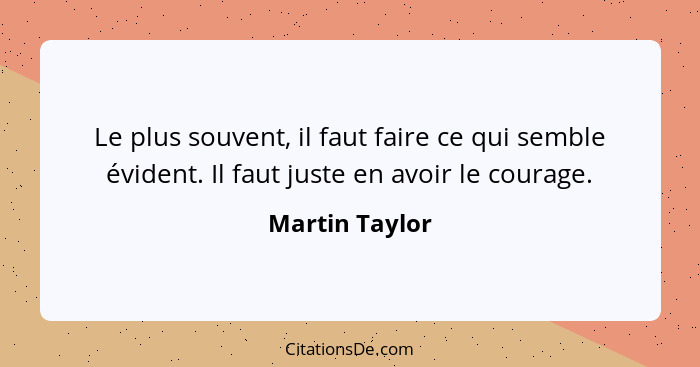 Le plus souvent, il faut faire ce qui semble évident. Il faut juste en avoir le courage.... - Martin Taylor