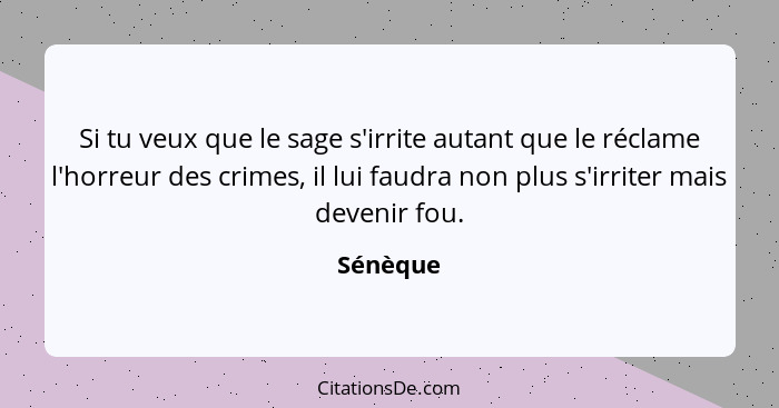 Si tu veux que le sage s'irrite autant que le réclame l'horreur des crimes, il lui faudra non plus s'irriter mais devenir fou.... - Sénèque