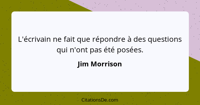 L'écrivain ne fait que répondre à des questions qui n'ont pas été posées.... - Jim Morrison