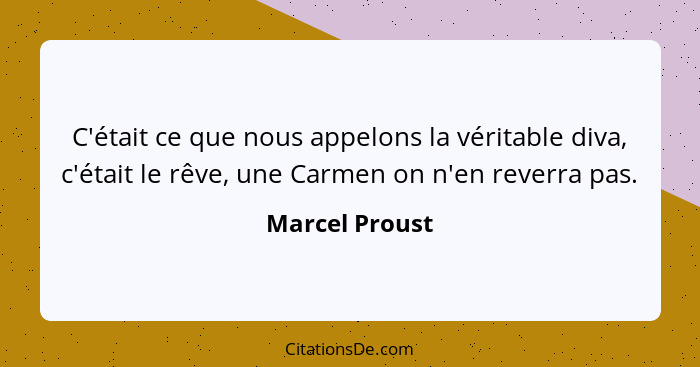 C'était ce que nous appelons la véritable diva, c'était le rêve, une Carmen on n'en reverra pas.... - Marcel Proust