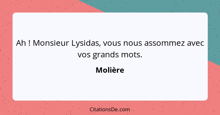 Ah ! Monsieur Lysidas, vous nous assommez avec vos grands mots.... - Molière