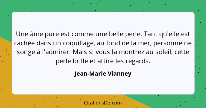 Une âme pure est comme une belle perle. Tant qu'elle est cachée dans un coquillage, au fond de la mer, personne ne songe à l'admi... - Jean-Marie Vianney