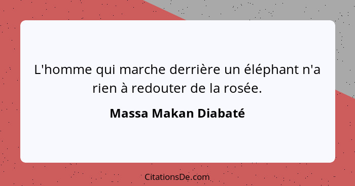 L'homme qui marche derrière un éléphant n'a rien à redouter de la rosée.... - Massa Makan Diabaté