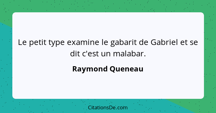 Le petit type examine le gabarit de Gabriel et se dit c'est un malabar.... - Raymond Queneau