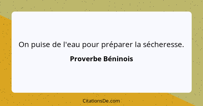 On puise de l'eau pour préparer la sécheresse.... - Proverbe Béninois