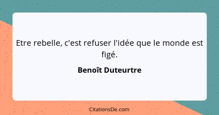 Etre rebelle, c'est refuser l'idée que le monde est figé.... - Benoît Duteurtre