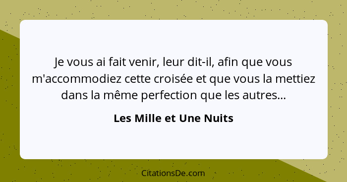 Je vous ai fait venir, leur dit-il, afin que vous m'accommodiez cette croisée et que vous la mettiez dans la même perfection... - Les Mille et Une Nuits