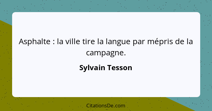 Asphalte : la ville tire la langue par mépris de la campagne.... - Sylvain Tesson