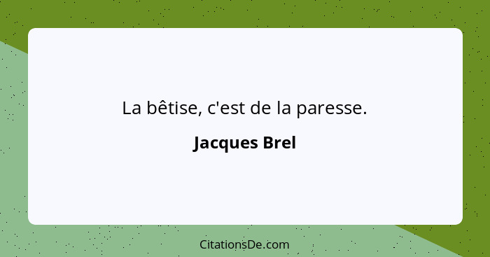 La bêtise, c'est de la paresse.... - Jacques Brel