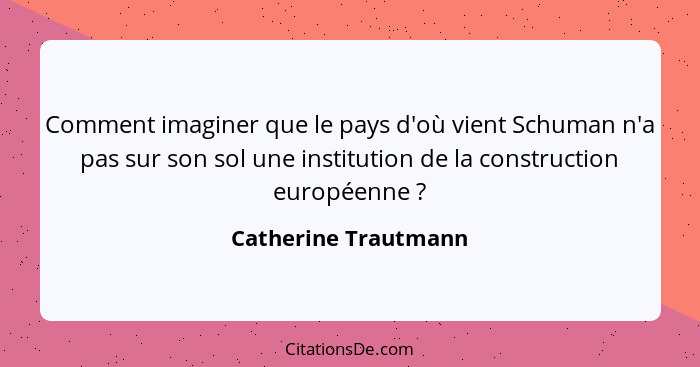 Comment imaginer que le pays d'où vient Schuman n'a pas sur son sol une institution de la construction européenne ?... - Catherine Trautmann