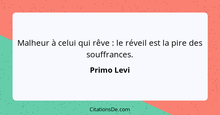 Malheur à celui qui rêve : le réveil est la pire des souffrances.... - Primo Levi