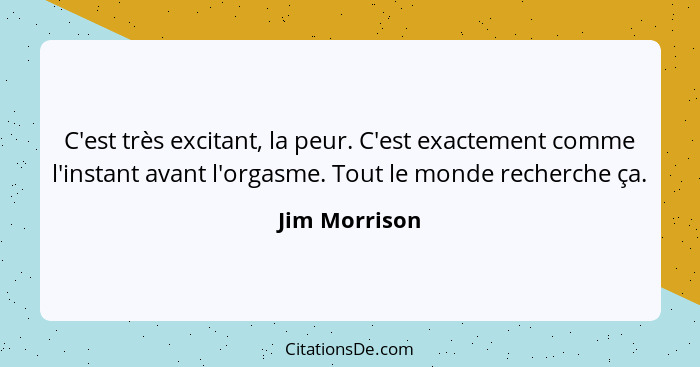 C'est très excitant, la peur. C'est exactement comme l'instant avant l'orgasme. Tout le monde recherche ça.... - Jim Morrison