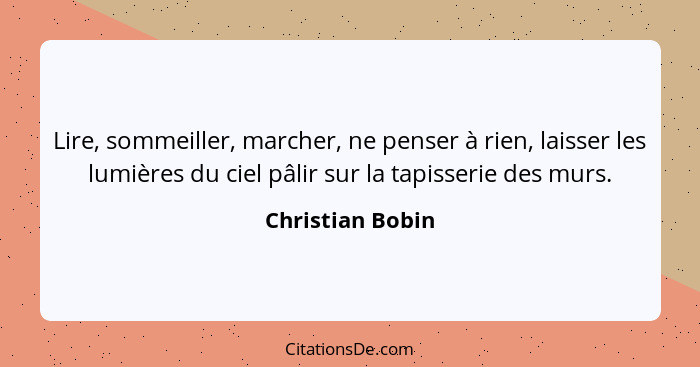 Lire, sommeiller, marcher, ne penser à rien, laisser les lumières du ciel pâlir sur la tapisserie des murs.... - Christian Bobin