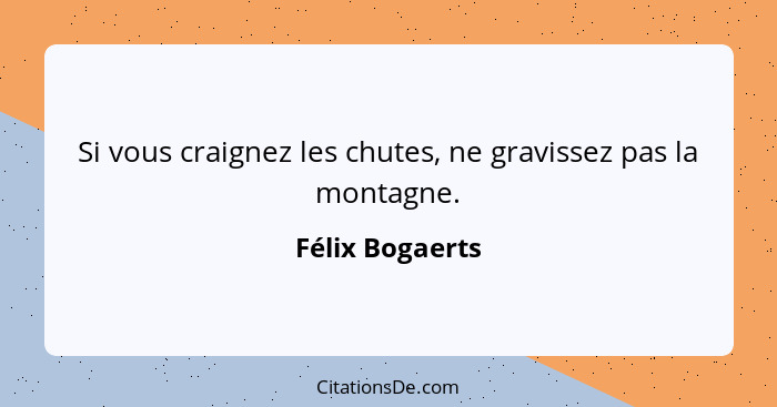 Si vous craignez les chutes, ne gravissez pas la montagne.... - Félix Bogaerts