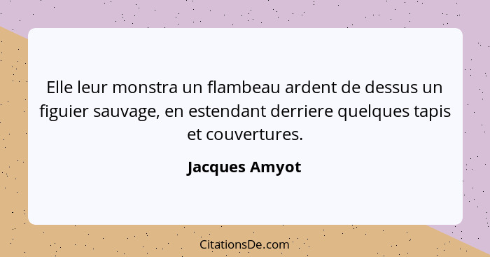 Elle leur monstra un flambeau ardent de dessus un figuier sauvage, en estendant derriere quelques tapis et couvertures.... - Jacques Amyot