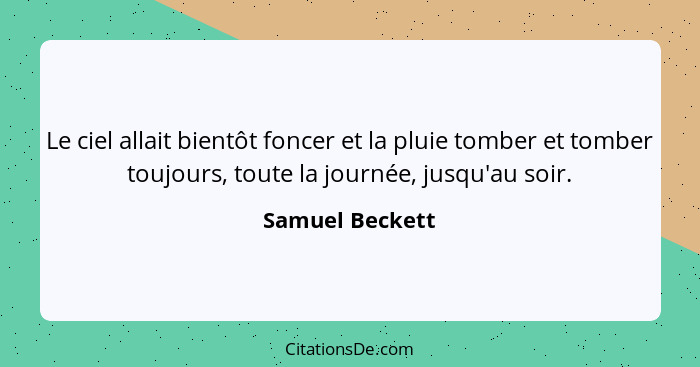 Le ciel allait bientôt foncer et la pluie tomber et tomber toujours, toute la journée, jusqu'au soir.... - Samuel Beckett