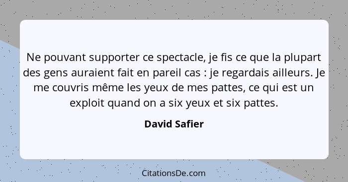 Ne pouvant supporter ce spectacle, je fis ce que la plupart des gens auraient fait en pareil cas : je regardais ailleurs. Je me co... - David Safier