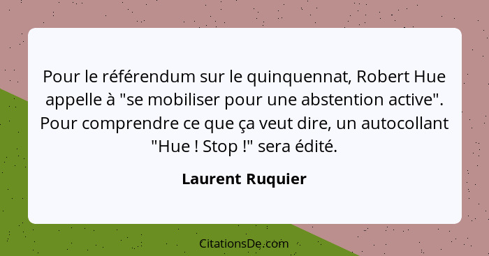 Pour le référendum sur le quinquennat, Robert Hue appelle à "se mobiliser pour une abstention active". Pour comprendre ce que ça veu... - Laurent Ruquier