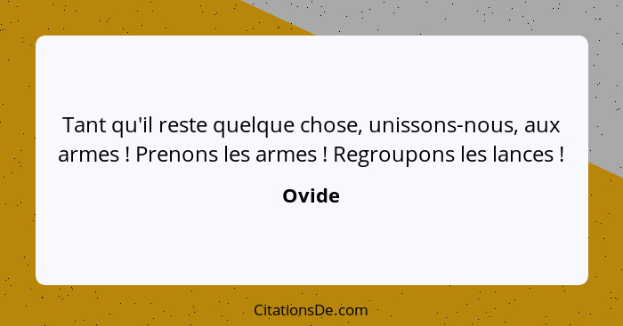 Tant qu'il reste quelque chose, unissons-nous, aux armes ! Prenons les armes ! Regroupons les lances !... - Ovide