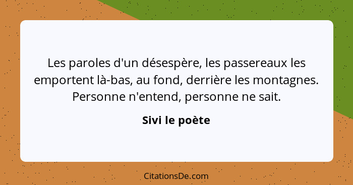 Les paroles d'un désespère, les passereaux les emportent là-bas, au fond, derrière les montagnes. Personne n'entend, personne ne sait.... - Sivi le poète