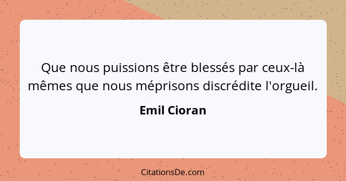 Que nous puissions être blessés par ceux-là mêmes que nous méprisons discrédite l'orgueil.... - Emil Cioran