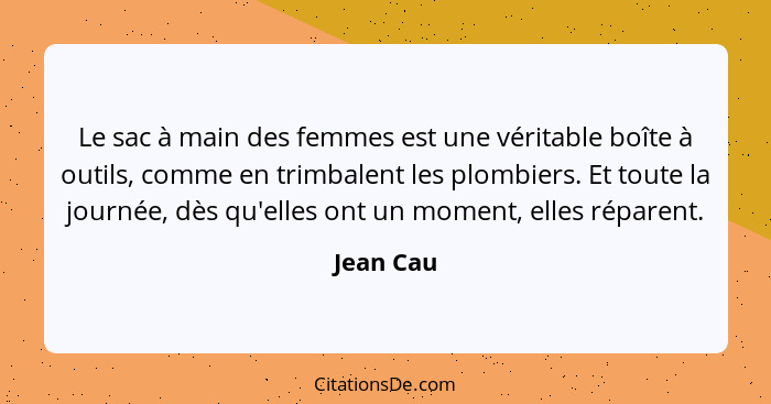 Le sac à main des femmes est une véritable boîte à outils, comme en trimbalent les plombiers. Et toute la journée, dès qu'elles ont un mome... - Jean Cau